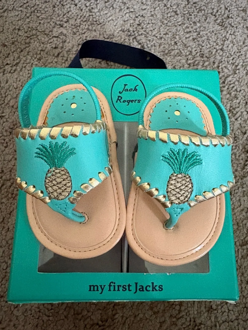 NEW My First Jacks Jack Rogers Baby Turquoise Pineapple Sandals Sz 2